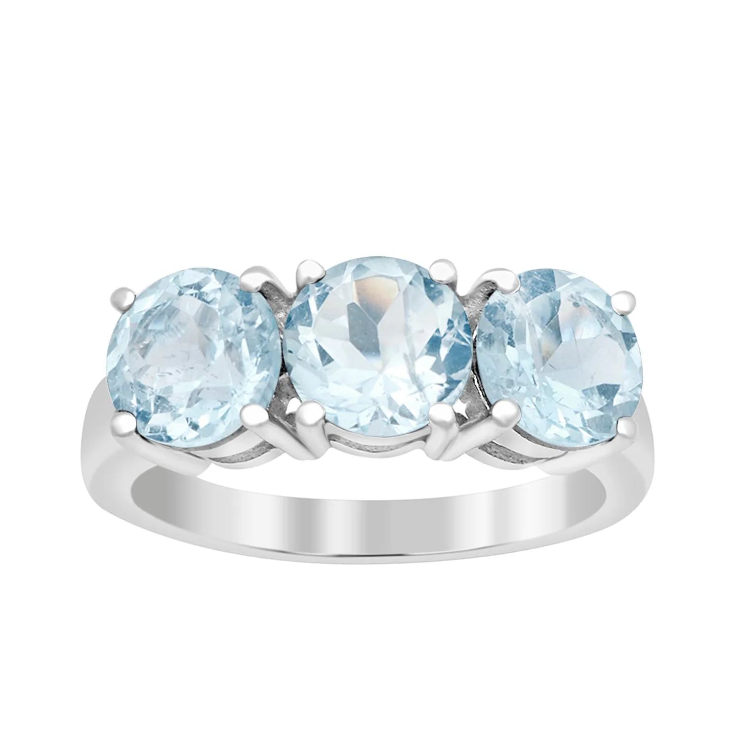 Sterling Silver Natural Swiss Blue Topaz 3.55 Ctw Women's 3-Stone Design Ring
