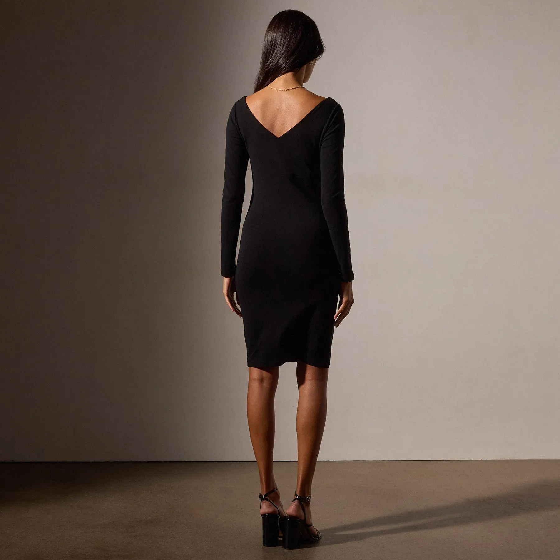 Stretch Lotus Ribbed Dress - Black