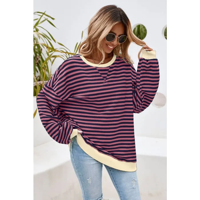Stripe Oversized Pullover Sweatshirt