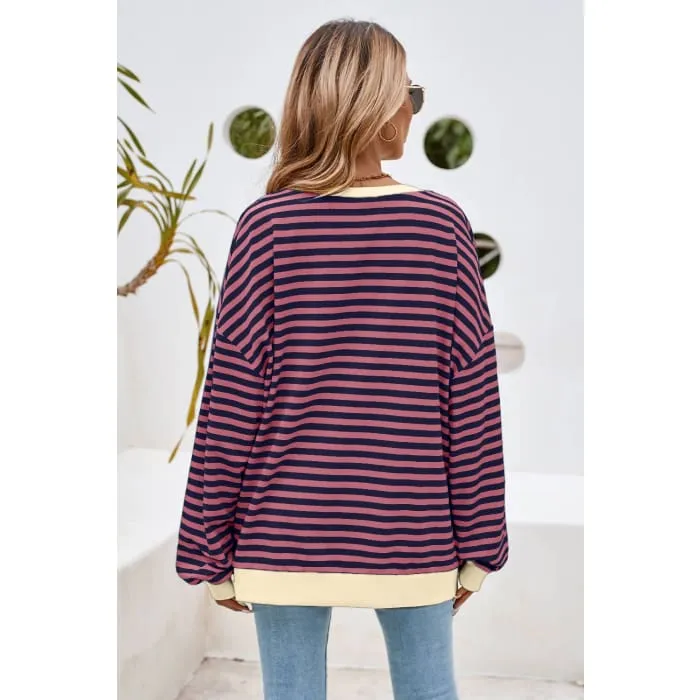 Stripe Oversized Pullover Sweatshirt