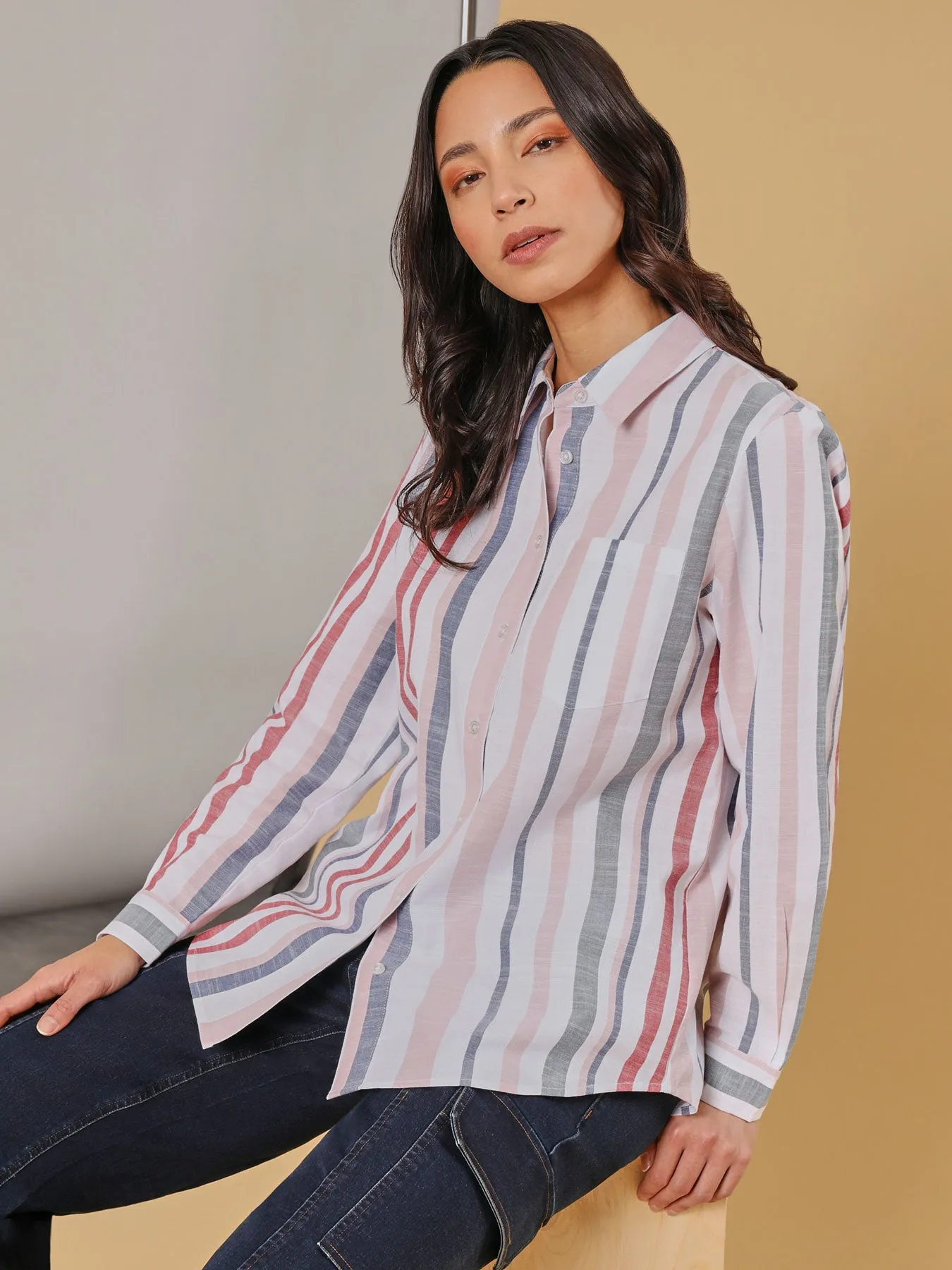 Striped Cotton Oversized Button-Down Shirt