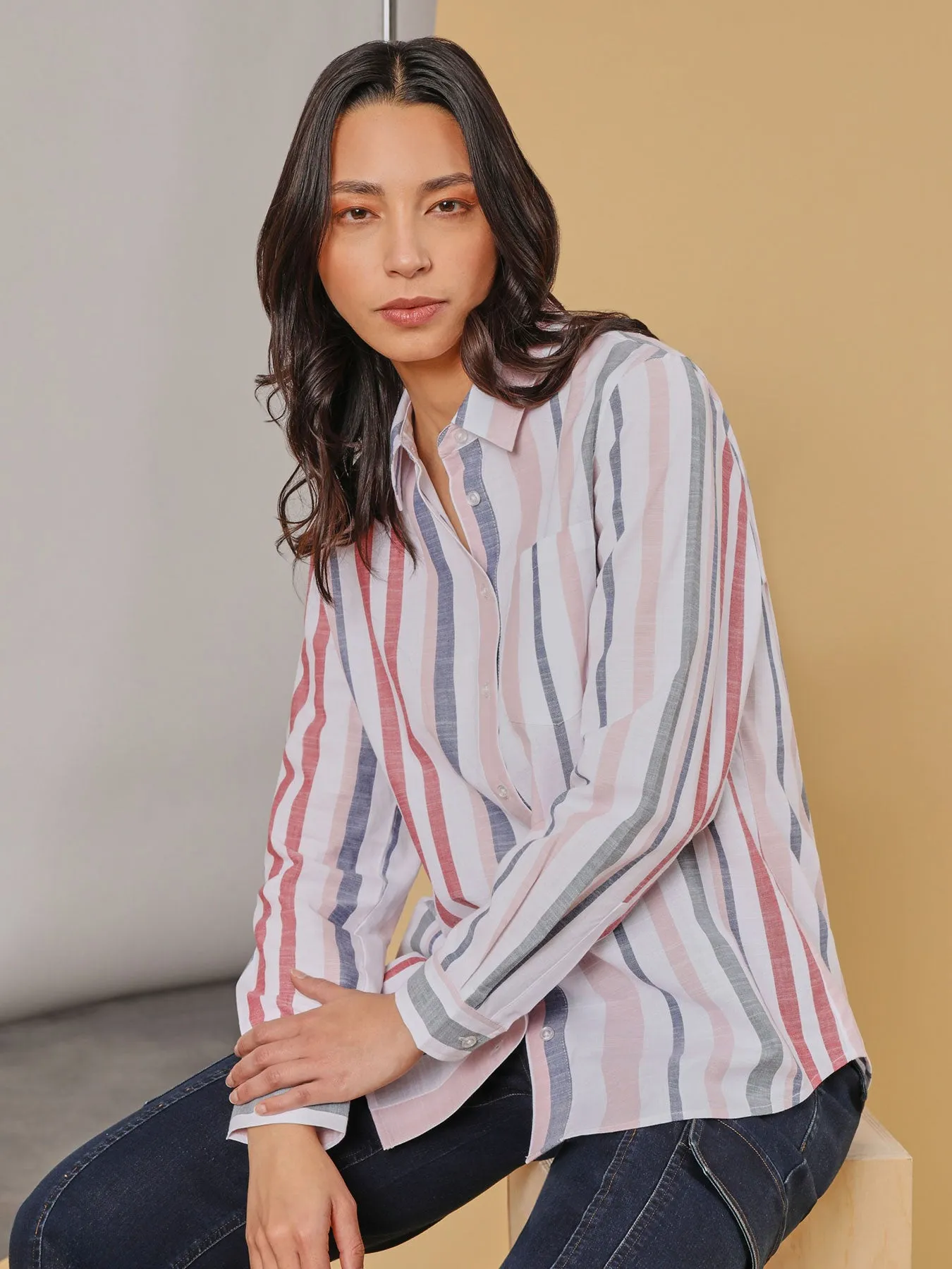 Striped Cotton Oversized Button-Down Shirt
