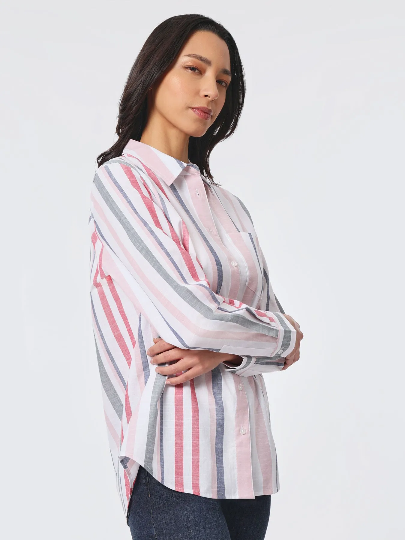 Striped Cotton Oversized Button-Down Shirt