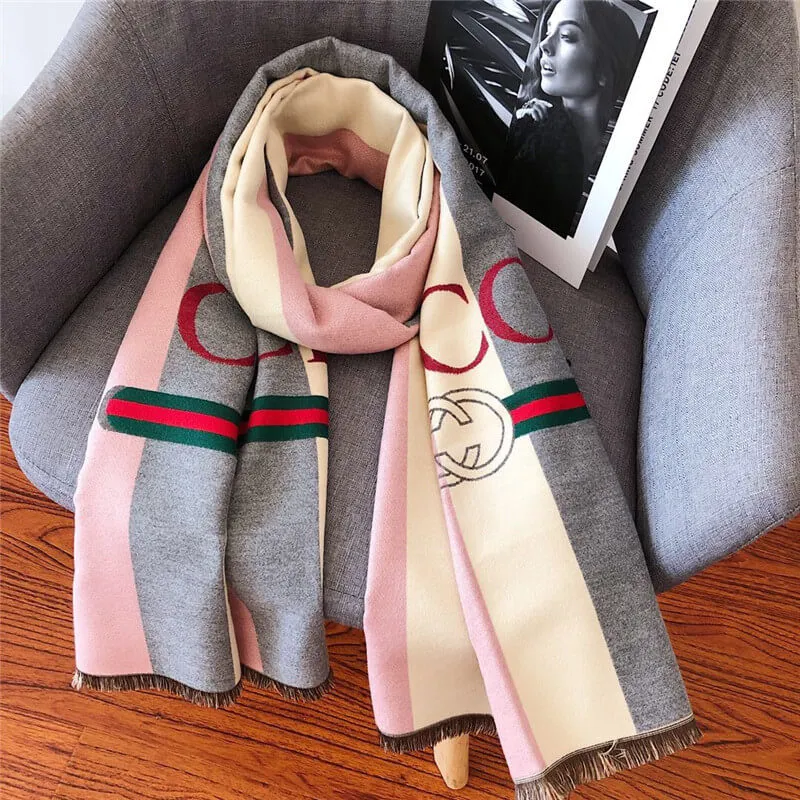 Striped Letter CC Casual Scarf for Women Winter Scarves Women