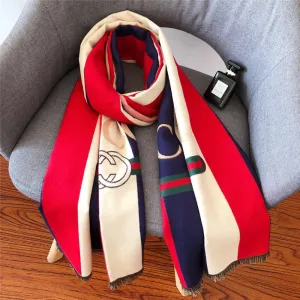 Striped Letter CC Casual Scarf for Women Winter Scarves Women