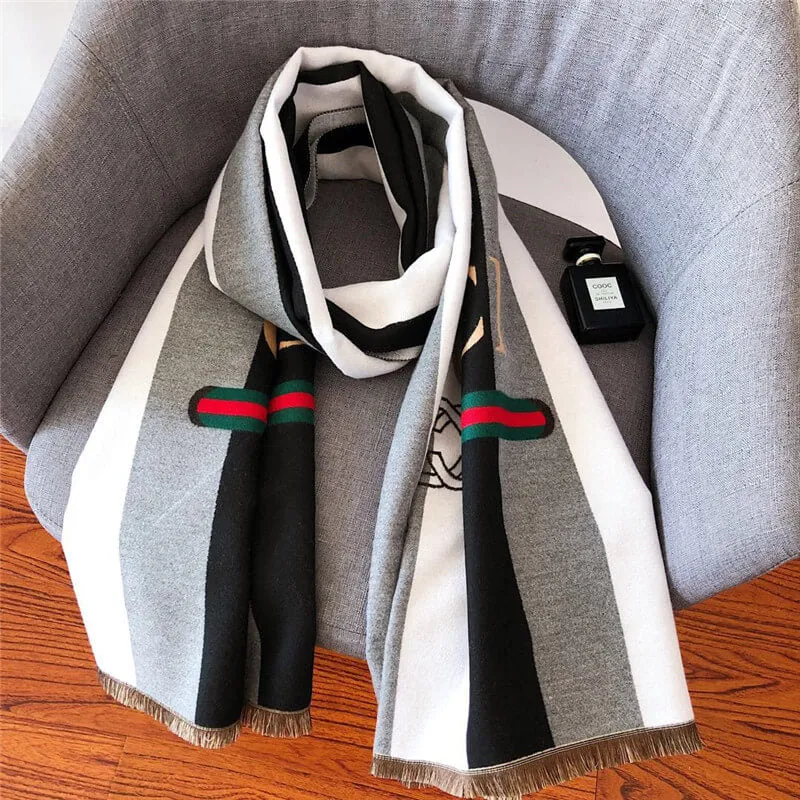 Striped Letter CC Casual Scarf for Women Winter Scarves Women