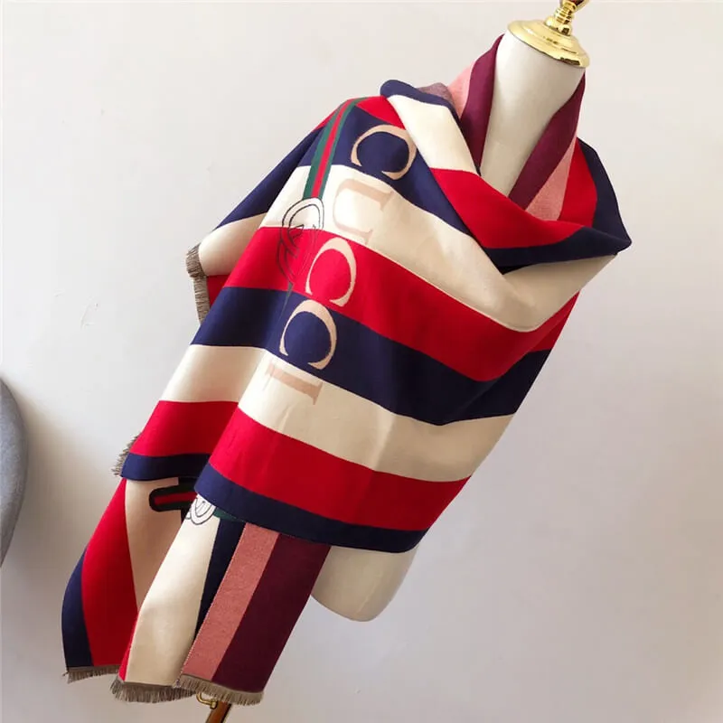 Striped Letter CC Casual Scarf for Women Winter Scarves Women