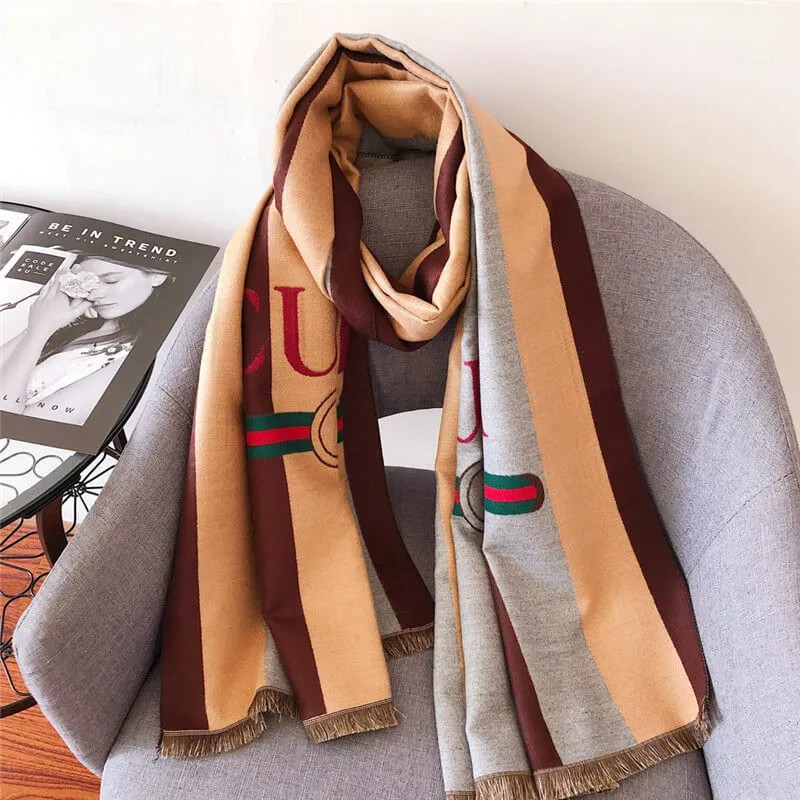 Striped Letter CC Casual Scarf for Women Winter Scarves Women