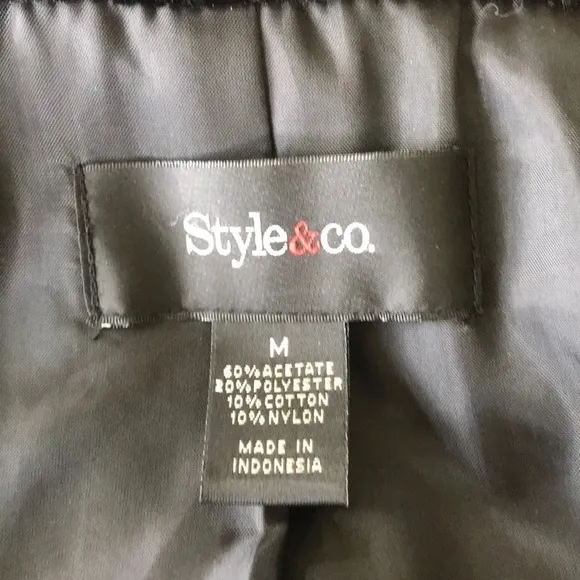 Style &amp; Co. Black Belted Ribbed Velvet Coat Snap Closure