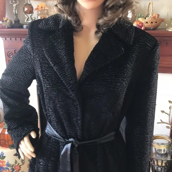 Style &amp; Co. Black Belted Ribbed Velvet Coat Snap Closure
