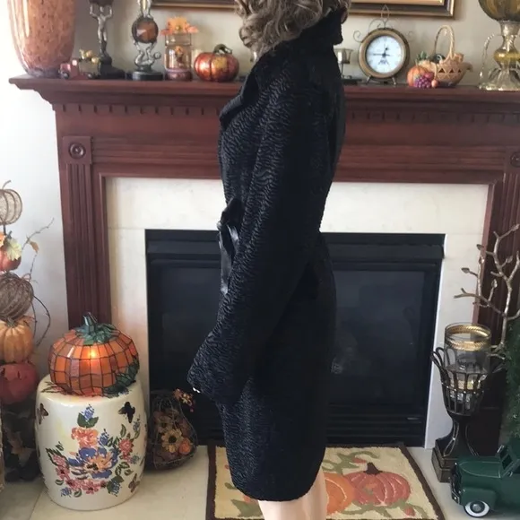 Style &amp; Co. Black Belted Ribbed Velvet Coat Snap Closure