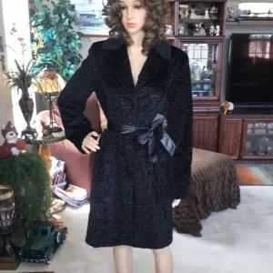 Style &amp; Co. Black Belted Ribbed Velvet Coat Snap Closure