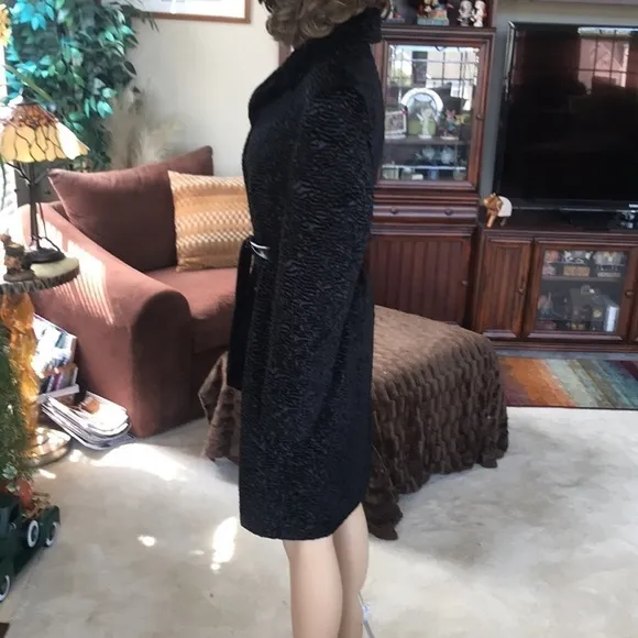Style &amp; Co. Black Belted Ribbed Velvet Coat Snap Closure