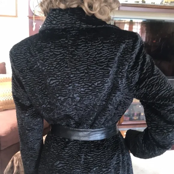 Style &amp; Co. Black Belted Ribbed Velvet Coat Snap Closure