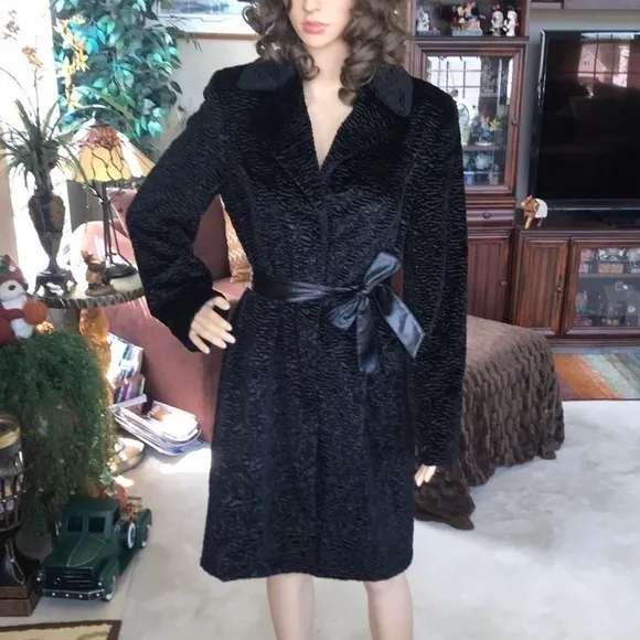 Style &amp; Co. Black Belted Ribbed Velvet Coat Snap Closure