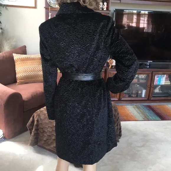 Style &amp; Co. Black Belted Ribbed Velvet Coat Snap Closure