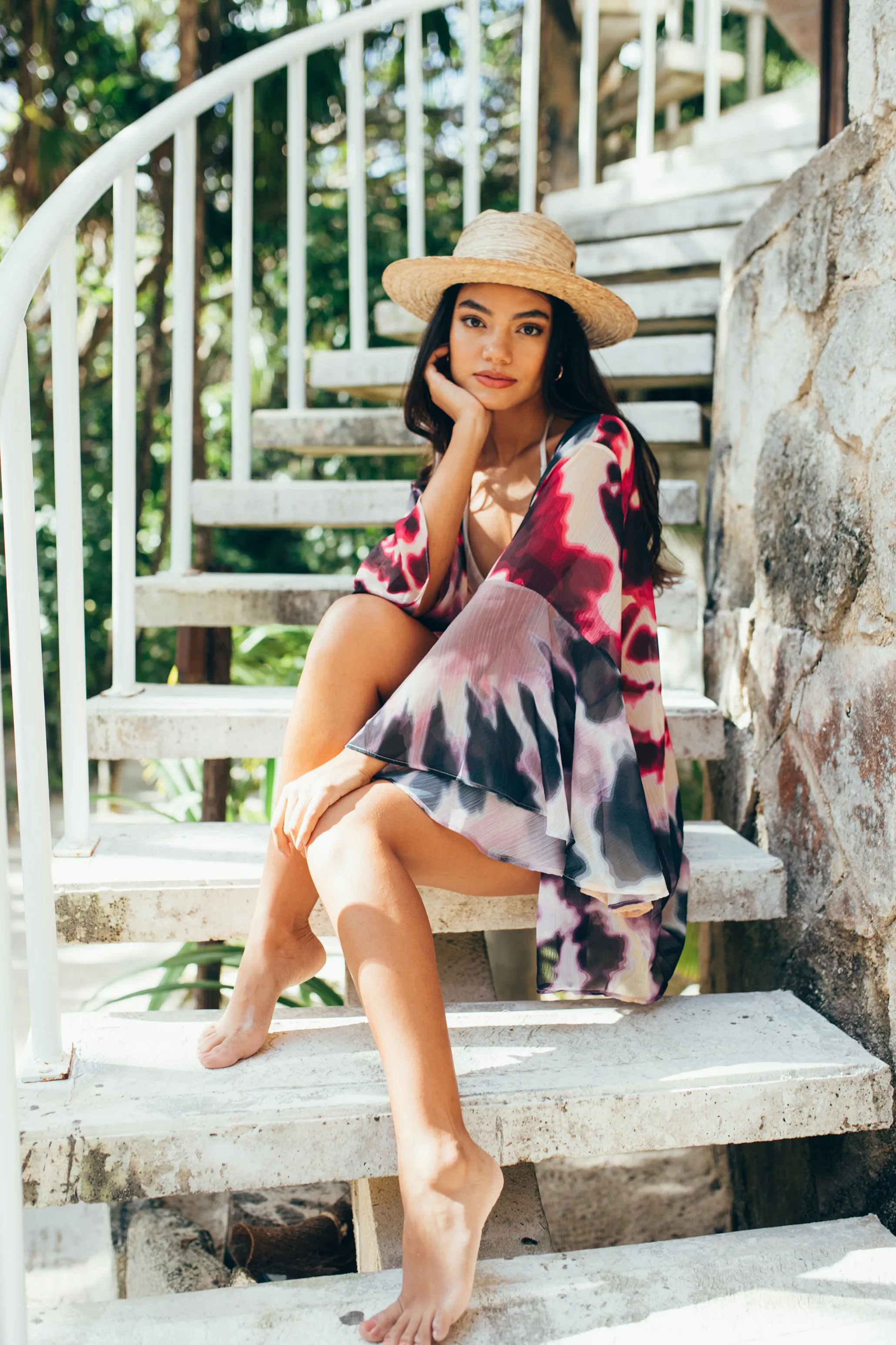 SukiSo Women's Nomade Kimono in Pink and Purple Tie-Dye