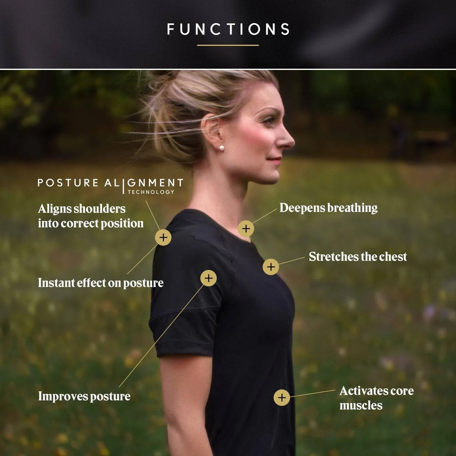 Swedish Posture Posture Reminder T-Shirt, Black (Women's Medium)