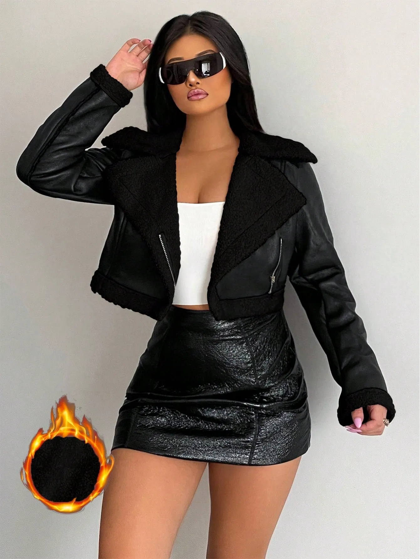 SXY Women's Fleece Short Motorcycle Jacket