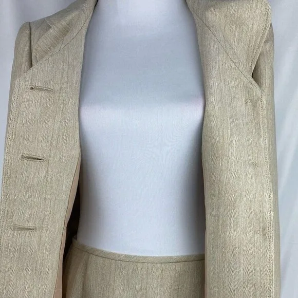 Tahari ASL Women's Off White Herringbone Career Blazer &amp; Skirt Size 6/C36/W30