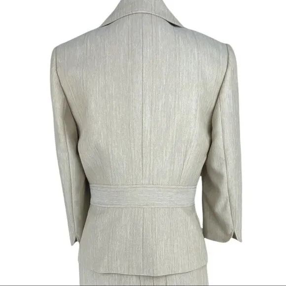 Tahari ASL Women's Off White Herringbone Career Blazer &amp; Skirt Size 6/C36/W30