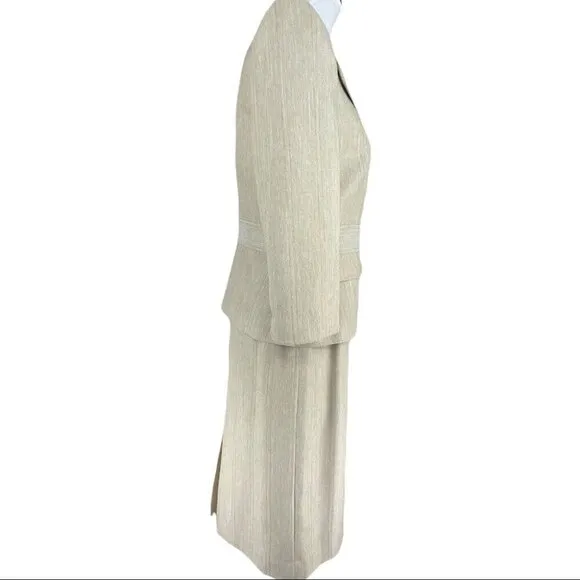 Tahari ASL Women's Off White Herringbone Career Blazer &amp; Skirt Size 6/C36/W30
