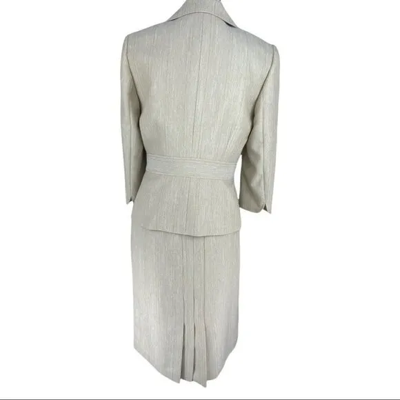 Tahari ASL Women's Off White Herringbone Career Blazer &amp; Skirt Size 6/C36/W30