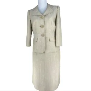 Tahari ASL Women's Off White Herringbone Career Blazer &amp; Skirt Size 6/C36/W30