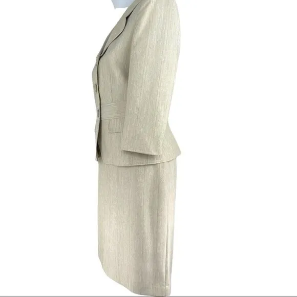 Tahari ASL Women's Off White Herringbone Career Blazer &amp; Skirt Size 6/C36/W30