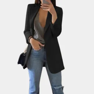 TailorCraft™ | Women's Longline Blazer | Tailored Fit, Open Front, Notched Lapel & Flap Pockets
