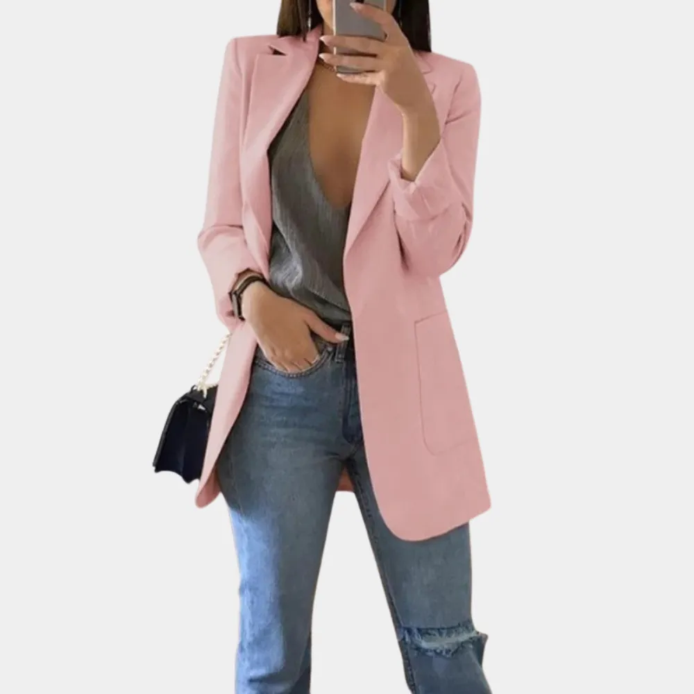 TailorCraft™ | Women's Longline Blazer | Tailored Fit, Open Front, Notched Lapel & Flap Pockets