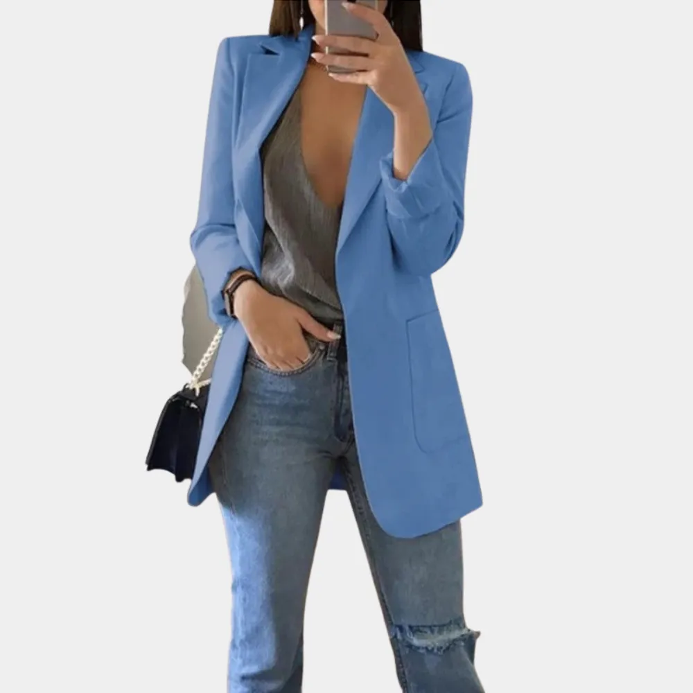 TailorCraft™ | Women's Longline Blazer | Tailored Fit, Open Front, Notched Lapel & Flap Pockets