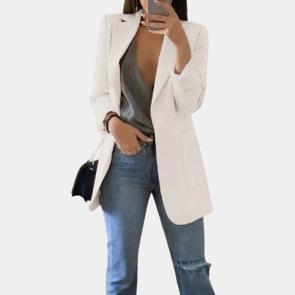 TailorCraft™ | Women's Longline Blazer | Tailored Fit, Open Front, Notched Lapel & Flap Pockets