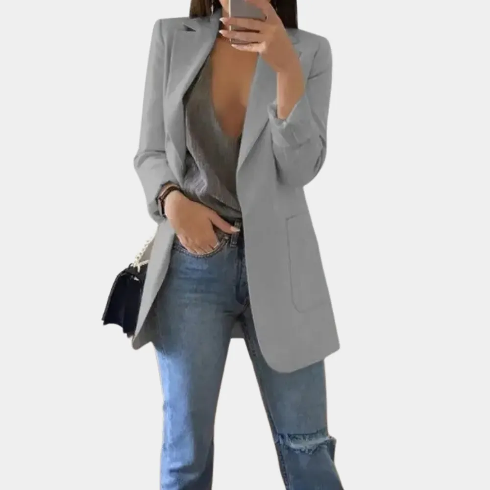 TailorCraft™ | Women's Longline Blazer | Tailored Fit, Open Front, Notched Lapel & Flap Pockets