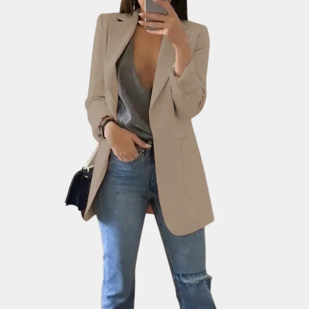 TailorCraft™ | Women's Longline Blazer | Tailored Fit, Open Front, Notched Lapel & Flap Pockets