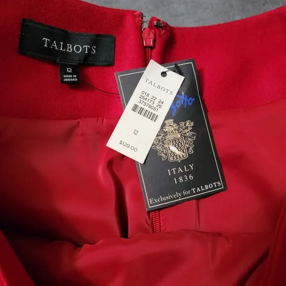Talbots Full Length Wool Blend Red Skirt, Women's Size 12, NWT