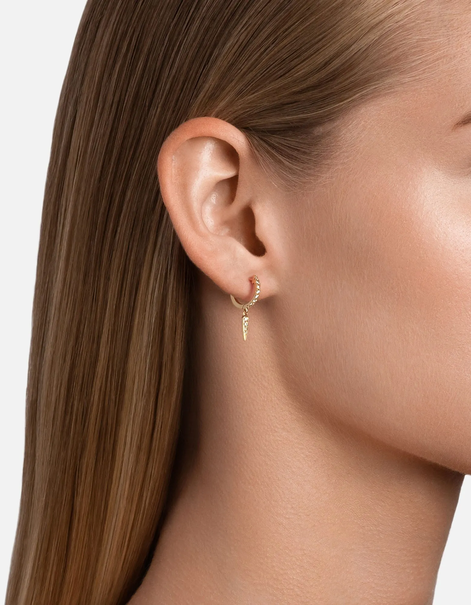 Talon Huggie Earrings, 14k Gold Pavé