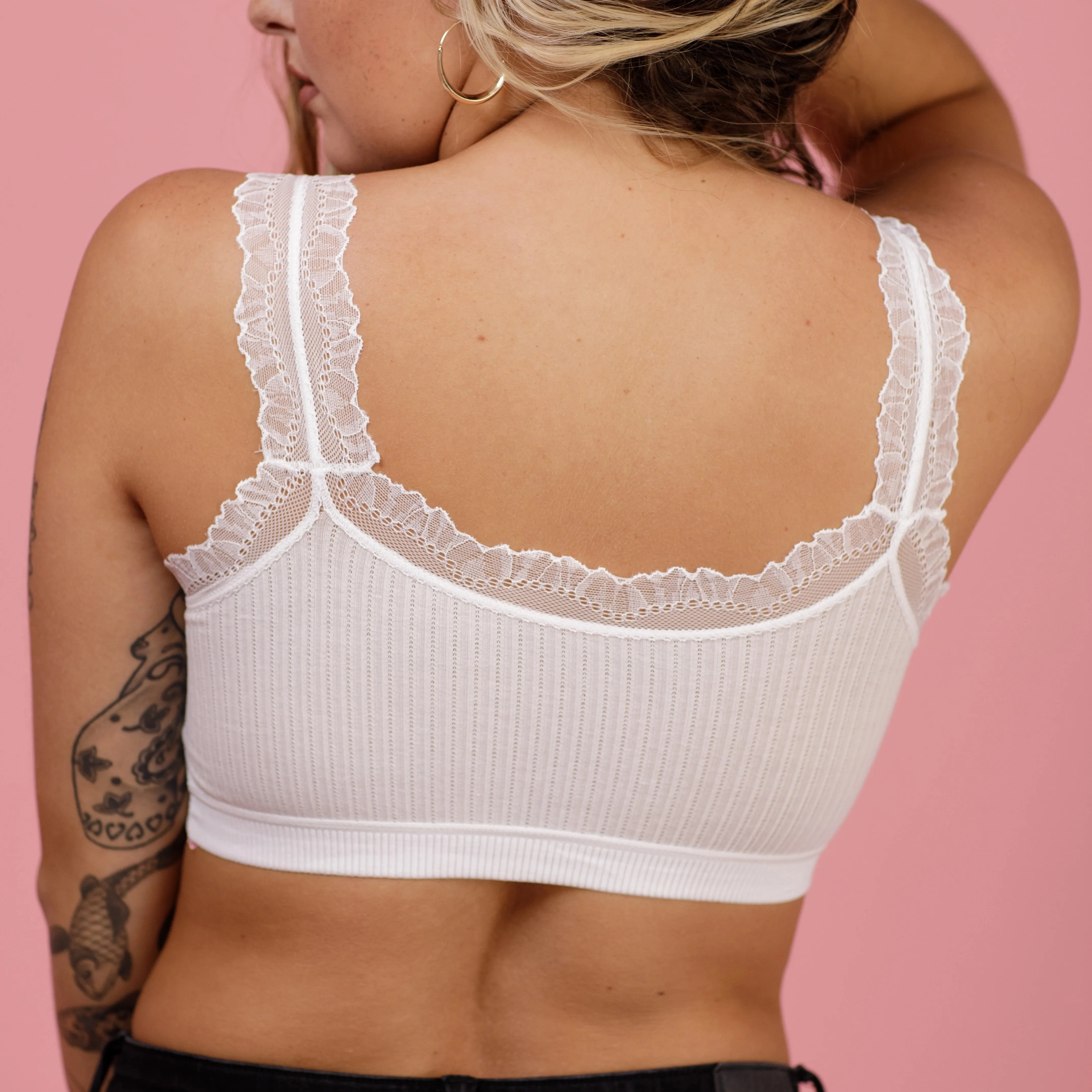 The Ellie Ribbed Bralette in White