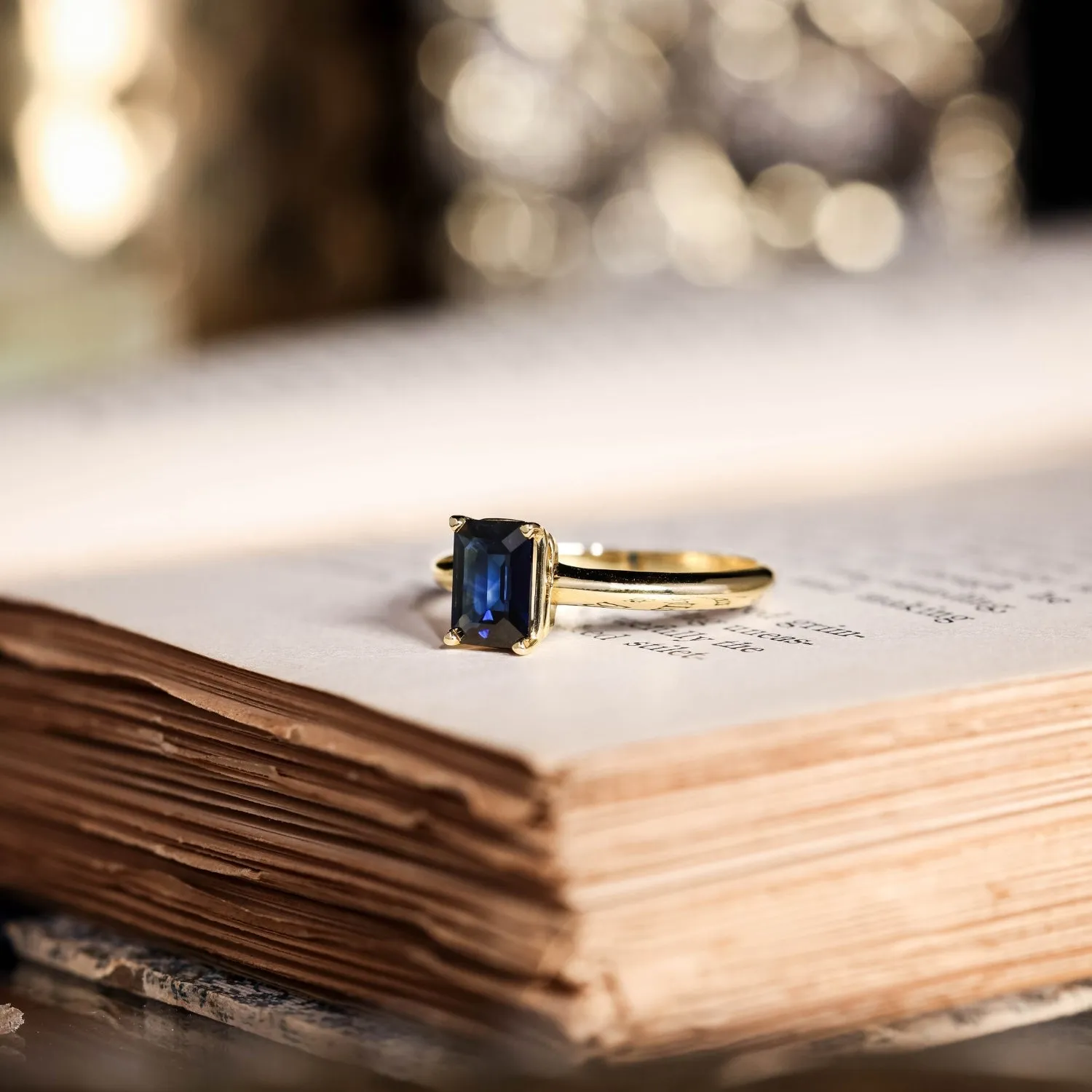 The Grace - Emerald Cut Blue Sapphire Engagement Ring