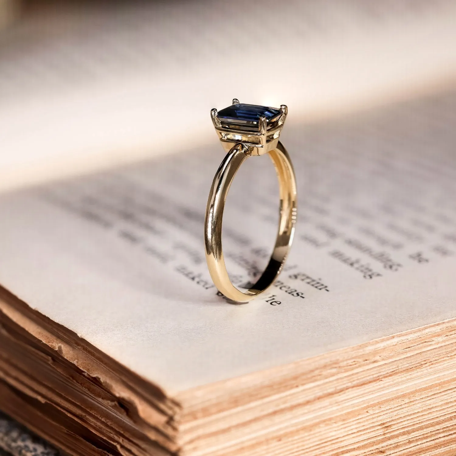 The Grace - Emerald Cut Blue Sapphire Engagement Ring