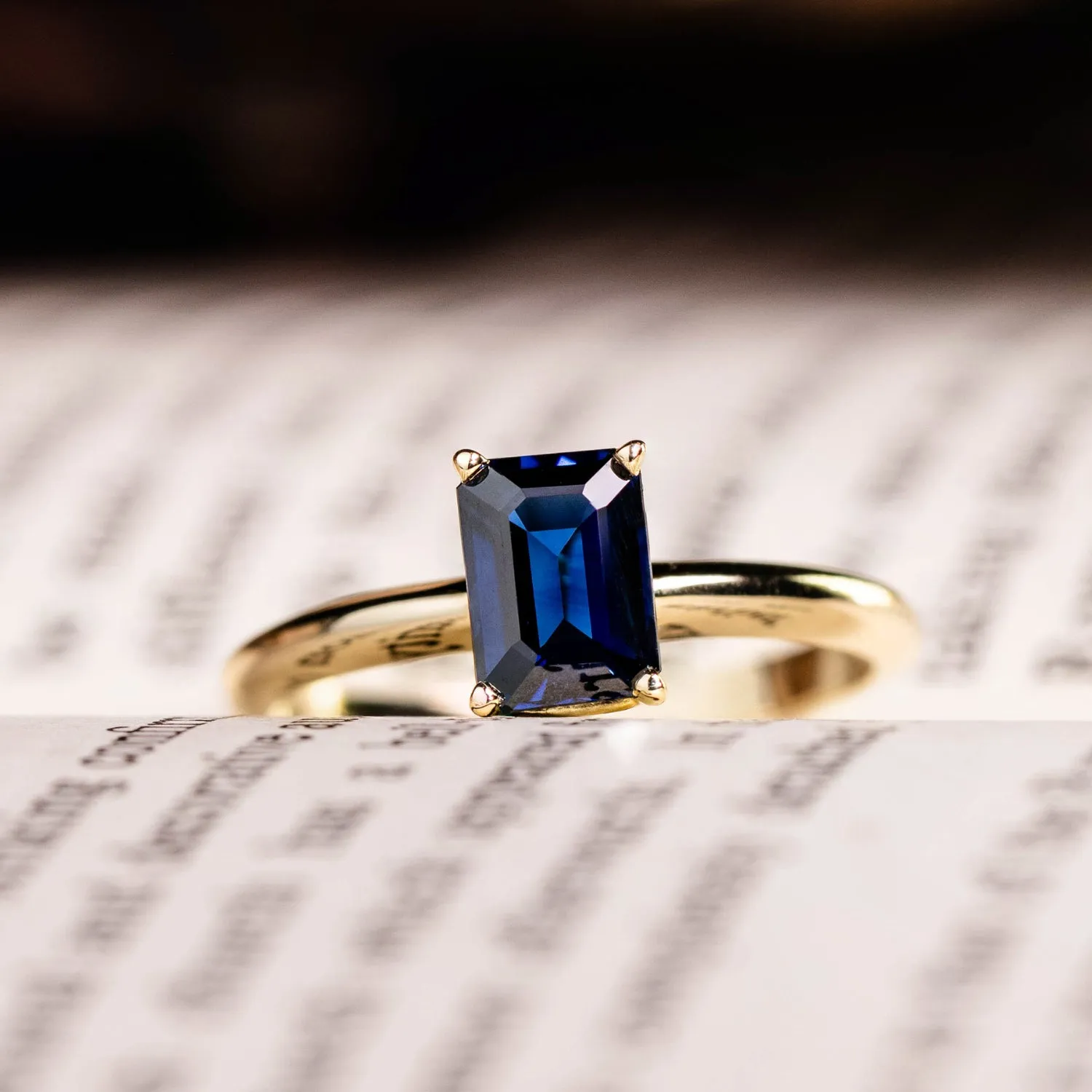 The Grace - Emerald Cut Blue Sapphire Engagement Ring