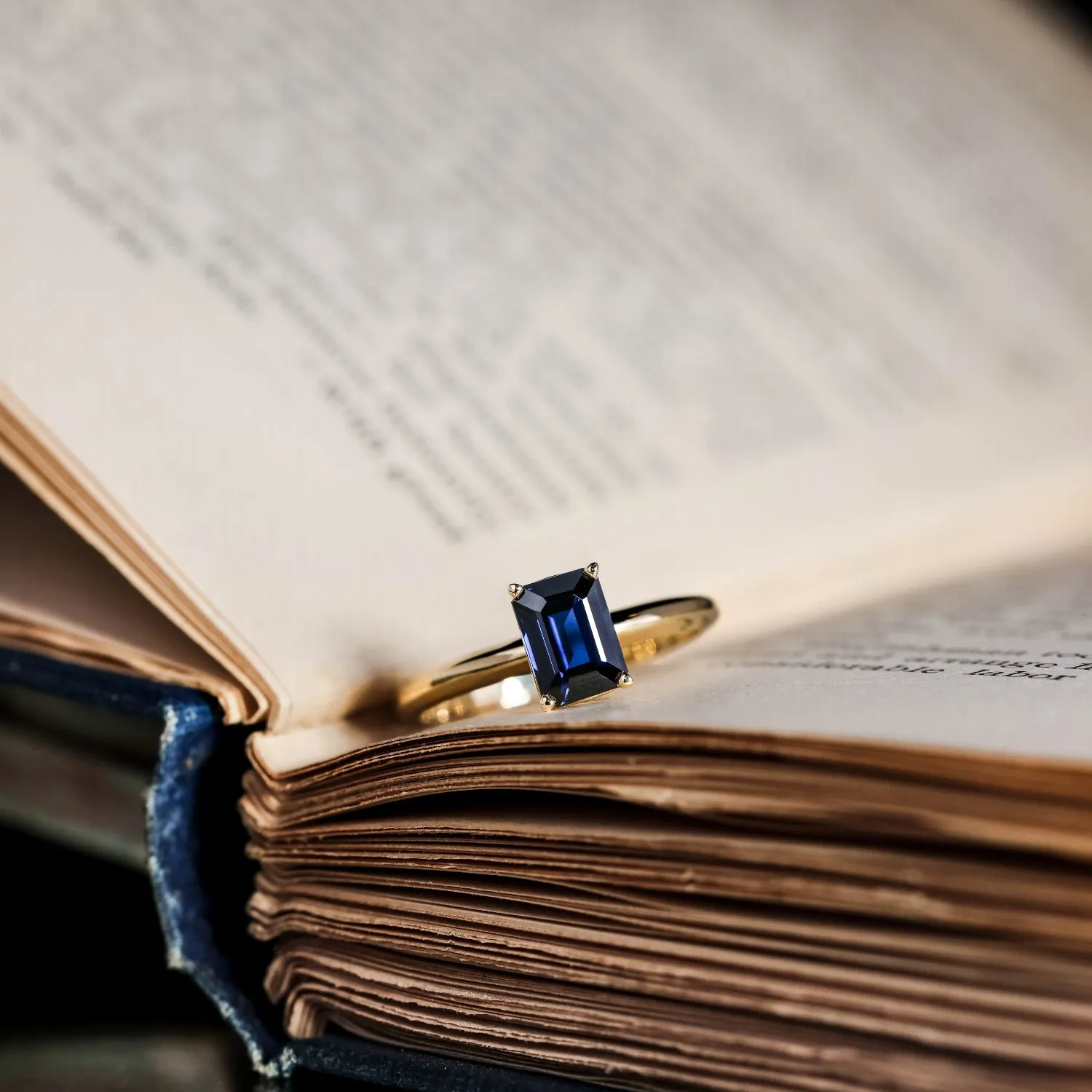 The Grace - Emerald Cut Blue Sapphire Engagement Ring