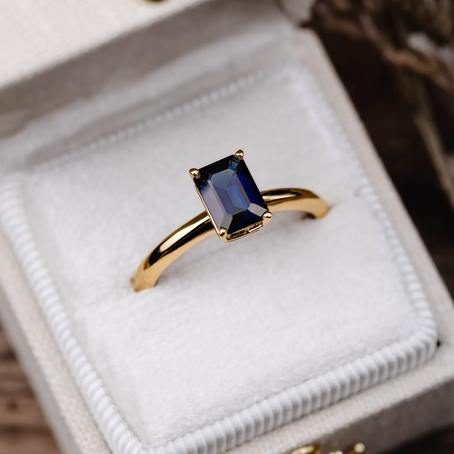 The Grace - Emerald Cut Blue Sapphire Engagement Ring