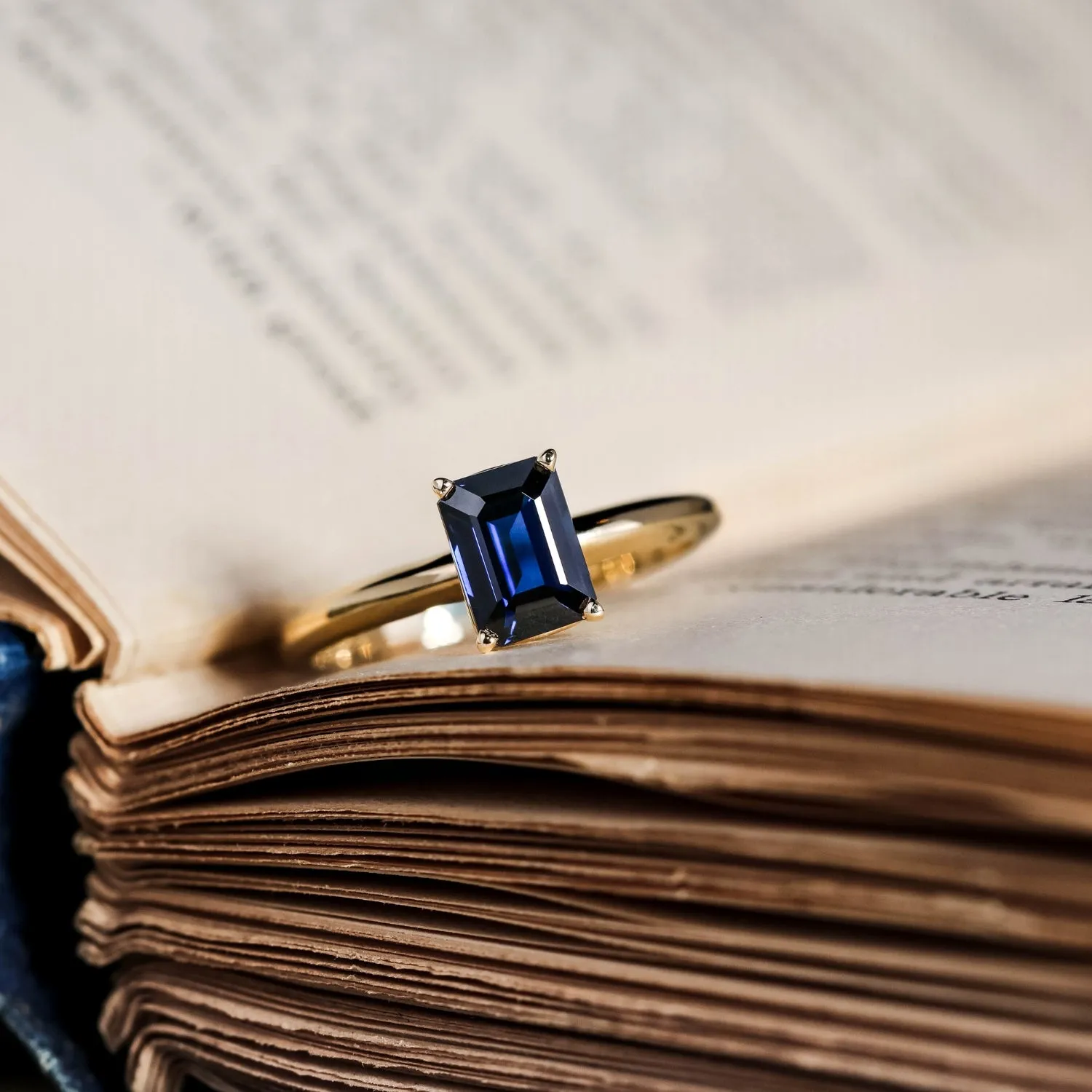 The Grace - Emerald Cut Blue Sapphire Engagement Ring