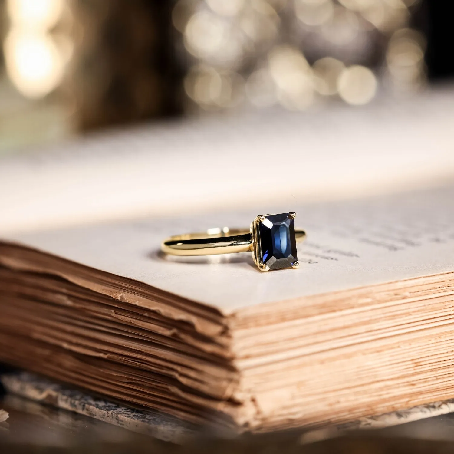 The Grace - Emerald Cut Blue Sapphire Engagement Ring