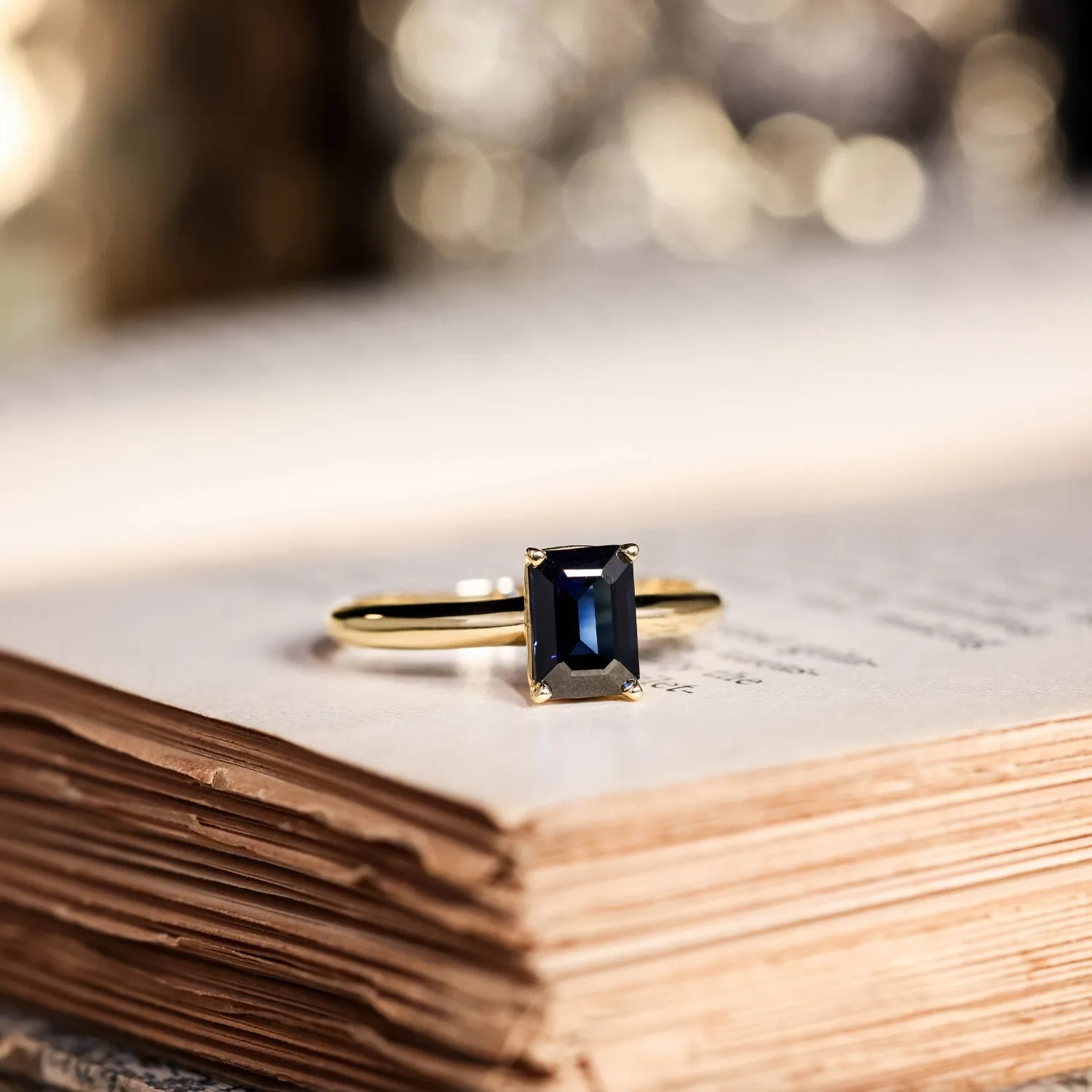 The Grace - Emerald Cut Blue Sapphire Engagement Ring