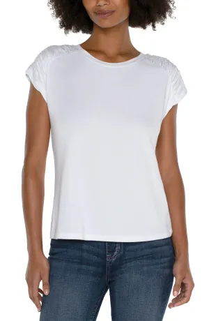 The Heather Smocked Shoulder Scoop Neck Tee