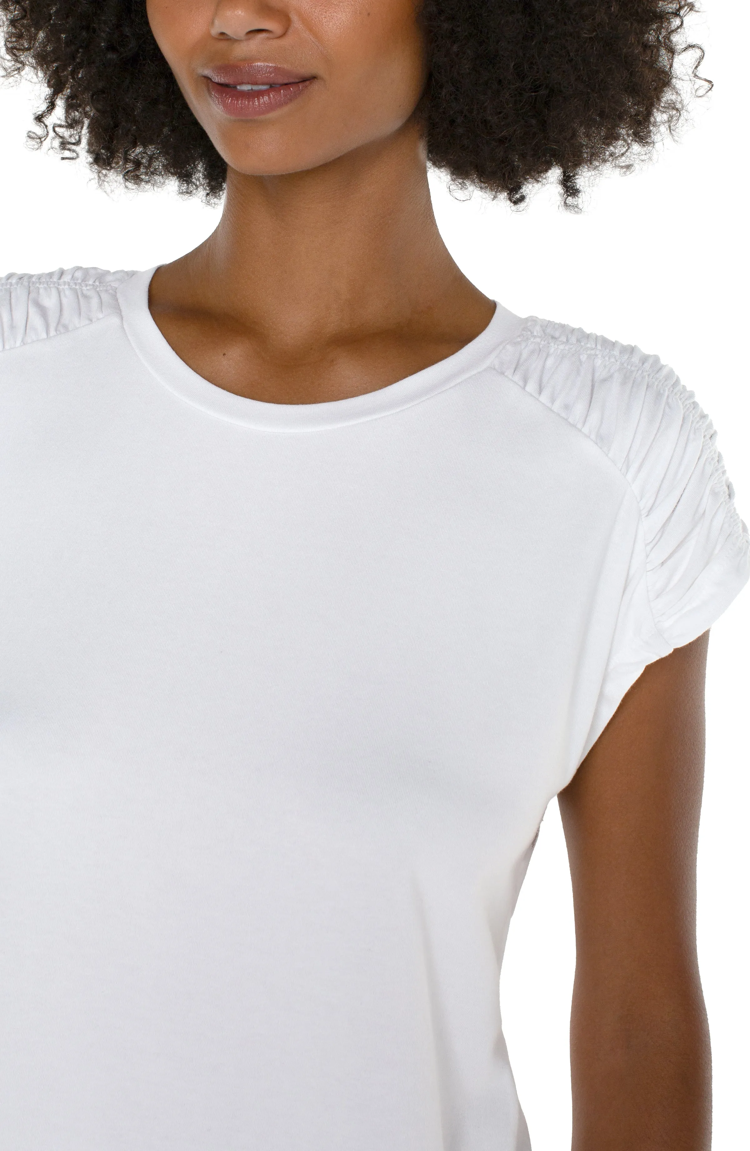 The Heather Smocked Shoulder Scoop Neck Tee