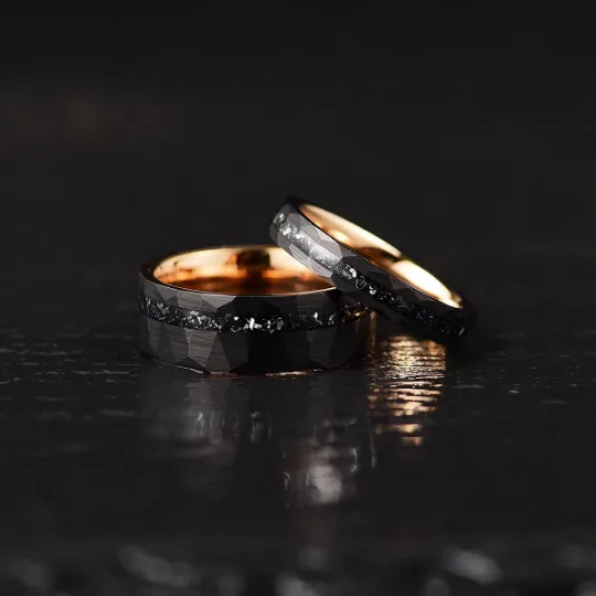 The Ironclad - Rose Hammered Tungsten Crushed Meteorite Men's Wedding Band 4MM