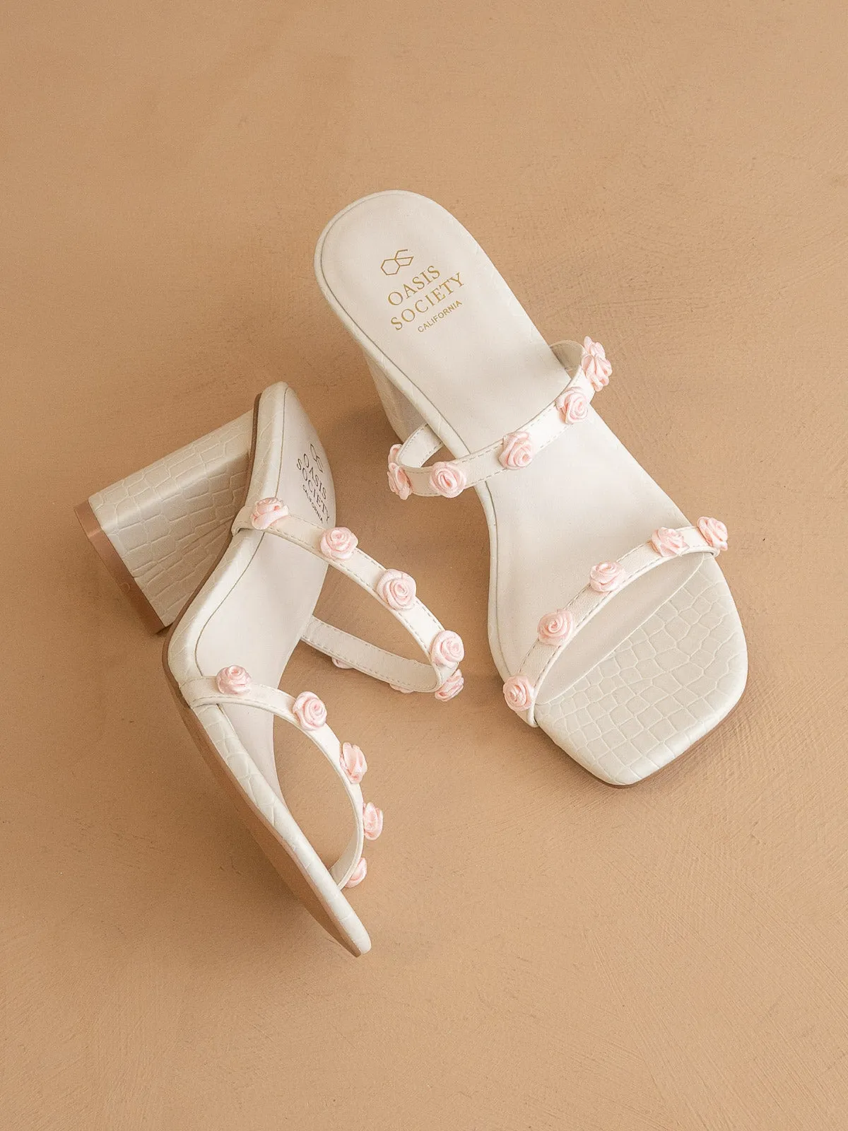 The Nia | White Rosette Adorned Heel